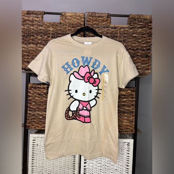 Sanrio Tops - 100% cotton NWT women’s oversized hello kitty howdy western cowboy Cream T-Shirt